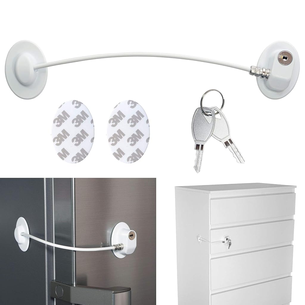 HASTHIP® SafetyGuard Child Safety Lock for Cabinets, Cupboards, Fridge & Freezer, 2 Keys Included, Adhesive Residue-Free, White Childproof Lock for Home Security