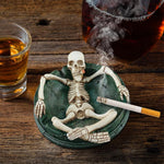 HASTHIP Skeleton Ashtray for Halloween Decor with 3 Cigarette Slots and Resin Craft 4.3x4.9 in