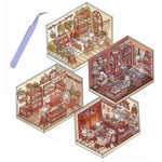 HASTHIP® 4 Sets DIY 3D House Stickers with Tweezer, Cute Cartoon Scene Stickers, Fun DIY Stickers Scene Make Your Own Supermarket Coffee Shop Restaurant Bookstore for Adult Kids Relief Stress