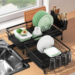 HASTHIP Dish Drying Rack for Kitchen Counter with Drip Tray and Retractable Metal Design