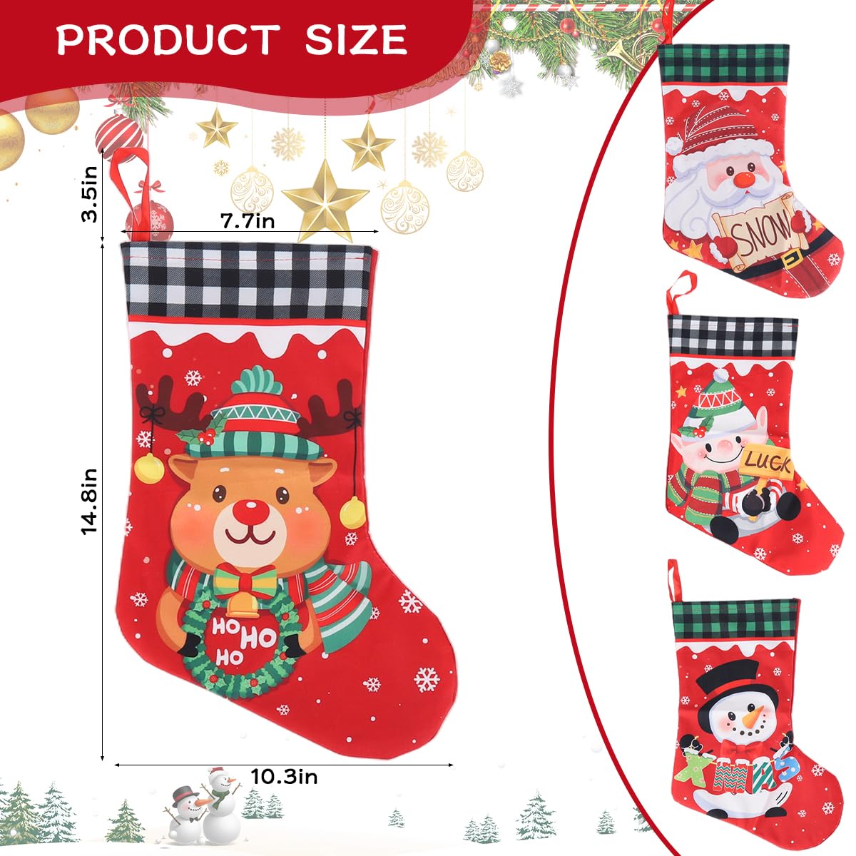 HASTHIP Christmas Stockings Set for Tree and Home Decor with 4 Designs | Santa Reindeer Snowman Style