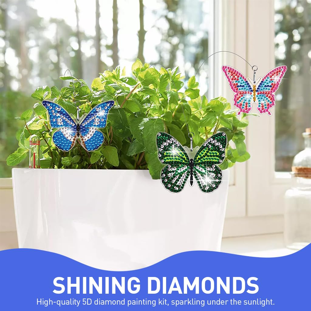 HASTHIP® Diamond Painting Kit, 18x12x2cm Butterfly Diamond Painting Kits, 5D Diamond Painting Kit for Adults & Kids, Suitable for Flower Pots, Green Pots, Home Leisure and Wall Decoration