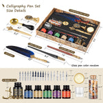 HASTHIP® Feather Pen with Ink, Calligraphy Feather Pen with Wax Seal Stamp, Includes Feather Dip Pen, Glass Dip Pen, 6 Ink, 18 Replacement Nibs, Pen Holder, Seal Stamp, Wax Beads, Wax Spoon