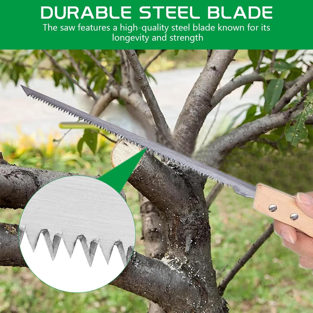 HASTHIP® Gardening Hand Saw Fine 13.9 Inches Wooden Handle Hand Saw Heavy Duty Steel Hand Saw Rugged Triple Razor Tooth Utility Hand Saw for Woodworking, Gardening
