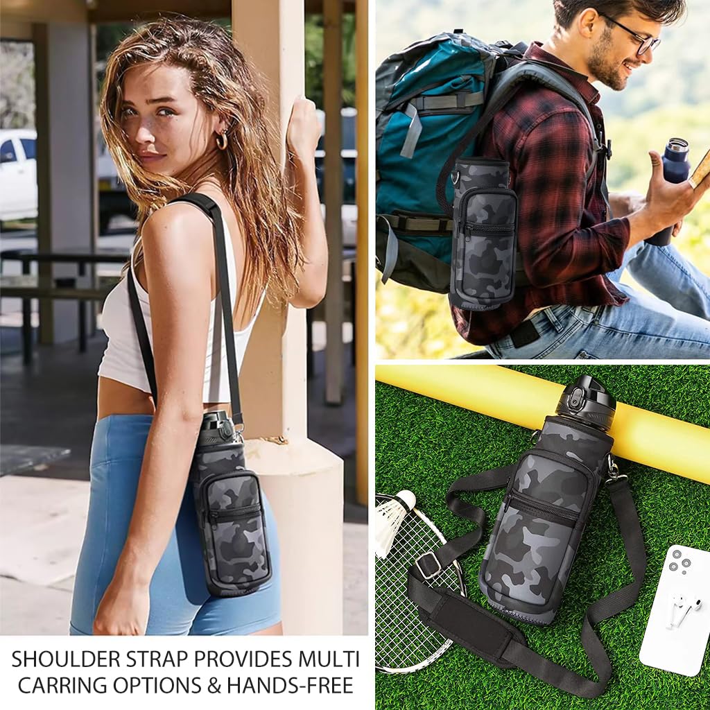 HASTHIP Water Bottle Carrier Bag for 32 oz Bottles with Adjustable Shoulder Strap | 2PCS Set