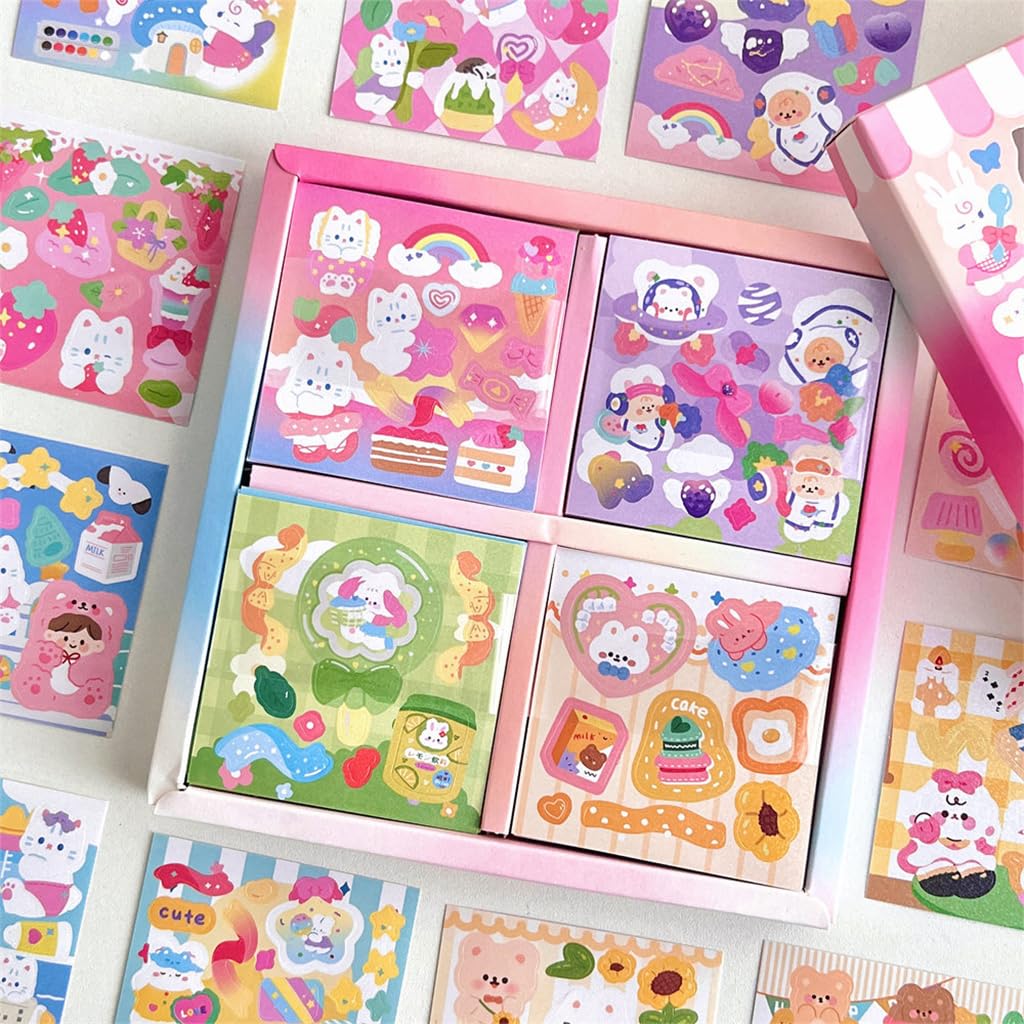 HASTHIP® 100 Sheets Kawaii Stickers - Cartoon Stickers Scrapbooking Decorative Decal Stickers for Junk Journal Supplies, DIY Crafts Album Phone Cases Laptops Notebook, 6x6cm Per Sheet