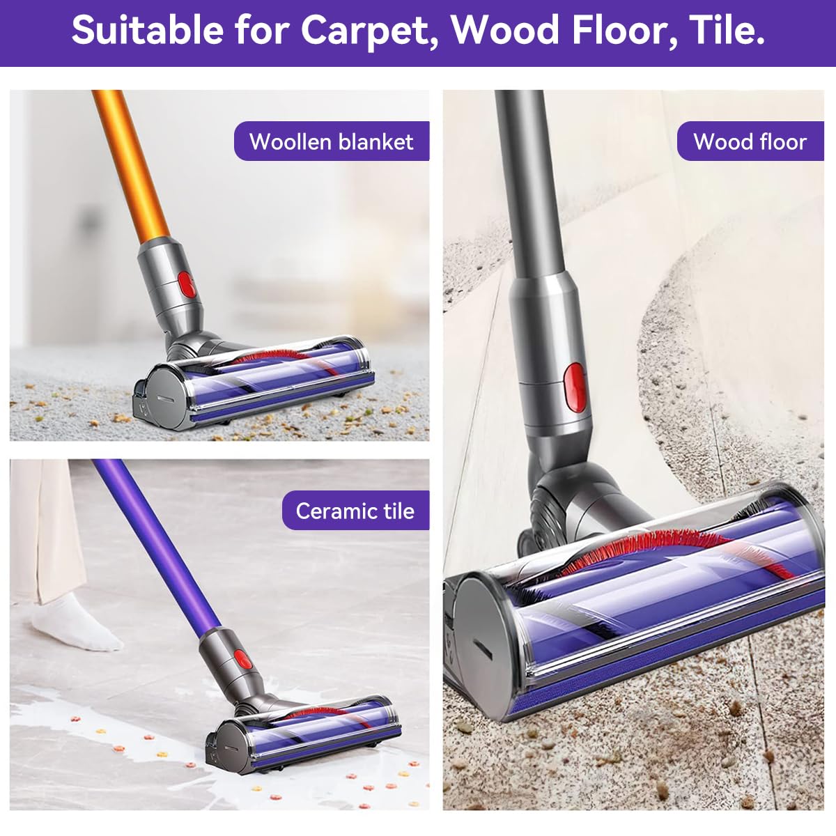 HASTHIP Soft Roller Brush Replacement for Dyson V8 with Anti‑Static Design 238x50mm | Ideal for Hard Floor Cleaning