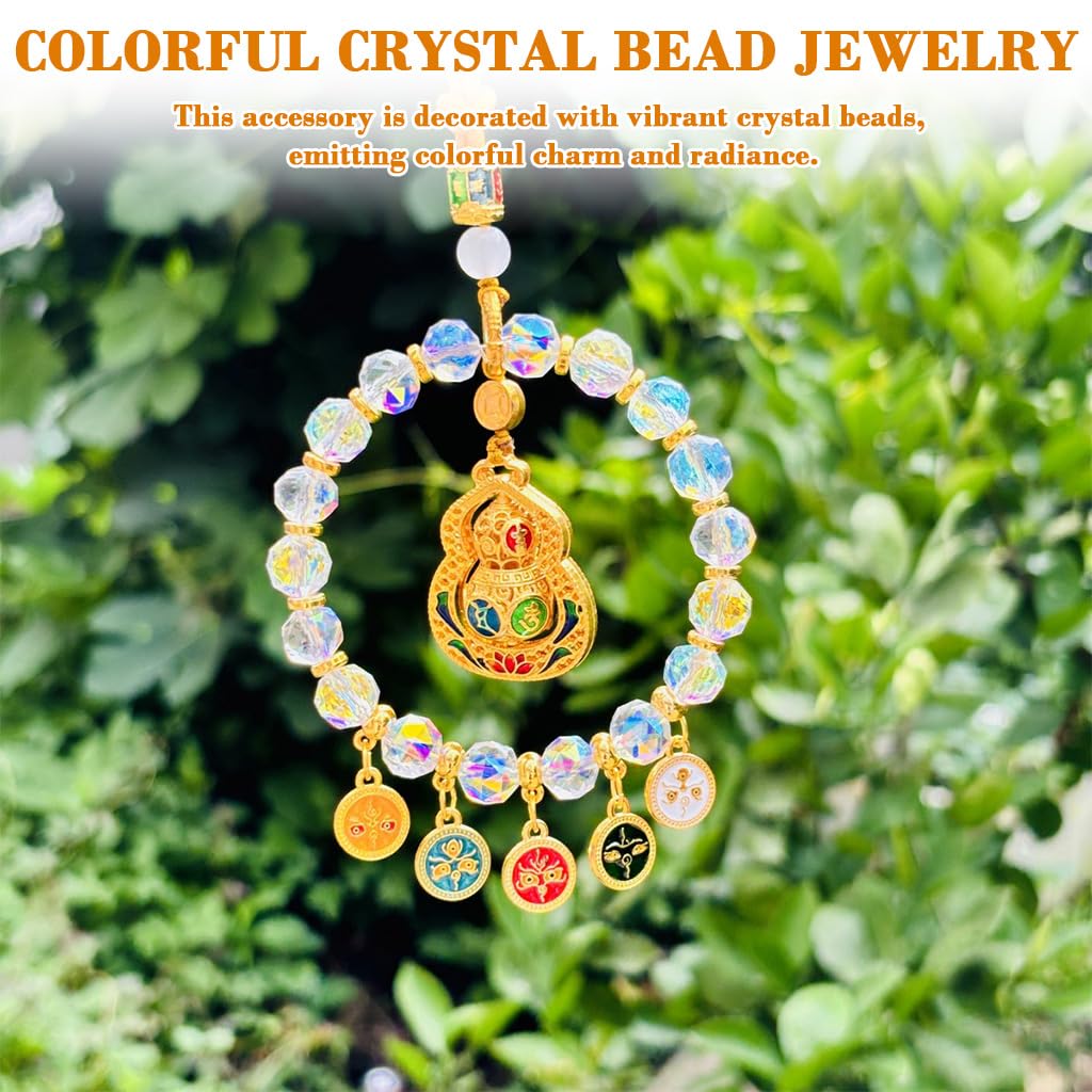 HASTHIP Car Hanging Ornament for Rearview Mirror featuring Golden Alloy Gourd and Crystal Beads | Good Luck Car Decor Gift