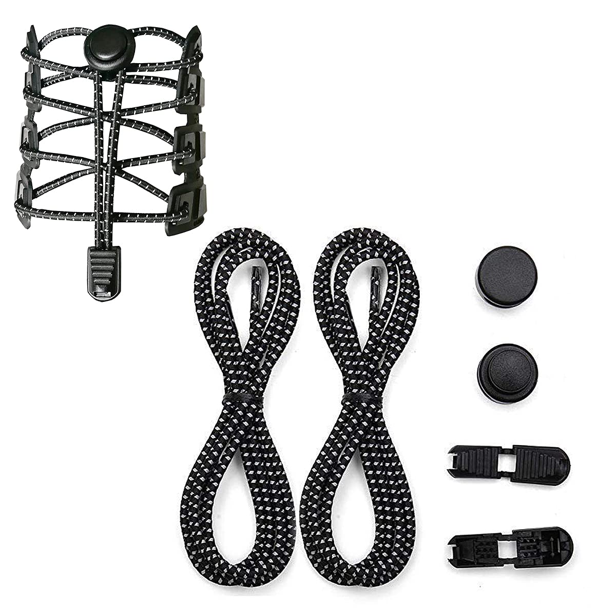 ELEPHANTBOAT® No Tie Shoelaces | Elastic Lock Shoe Laces For Adult Sneakers Fits Hiking Boots, Board Shoes and Casual Shoes (Black)
