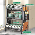 HASTHIP Kitchen Utensils Drying Rack for Storage with 3 Tier 63x42x24.5 cm Carbon Steel | Hook and Cutlery Holder