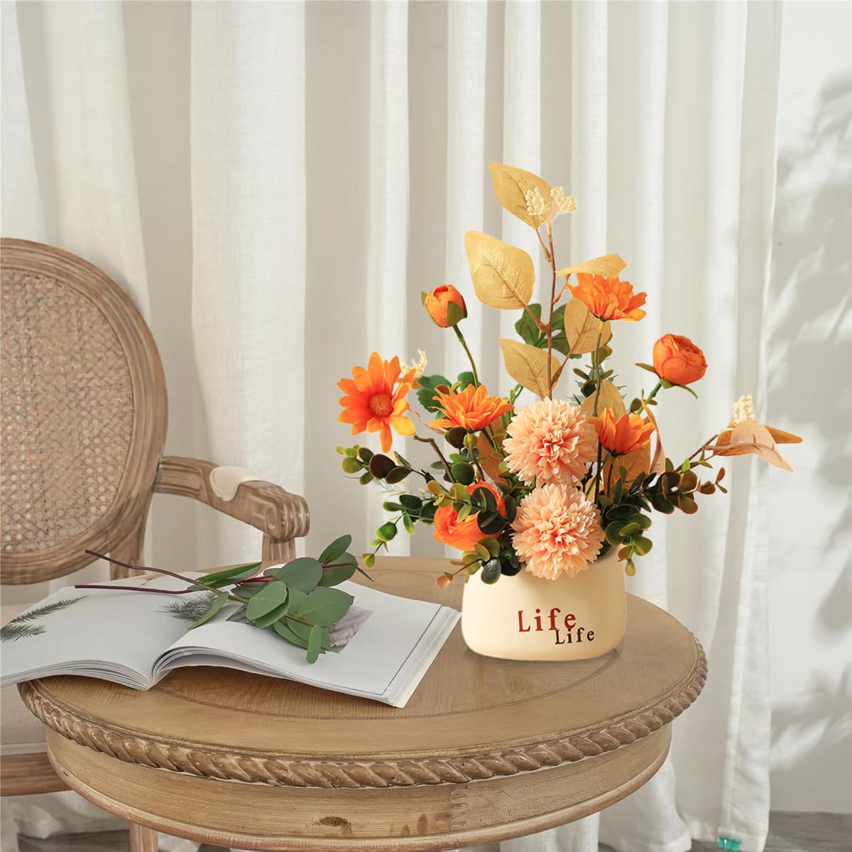HASTHIP® Realistic Rose Flower Ornament Ceramic Flower Pot Decoration Realistic Rose Flower Home Decoration 10.6 Inches Office Desk Artificial Flower Ornament for Home Office