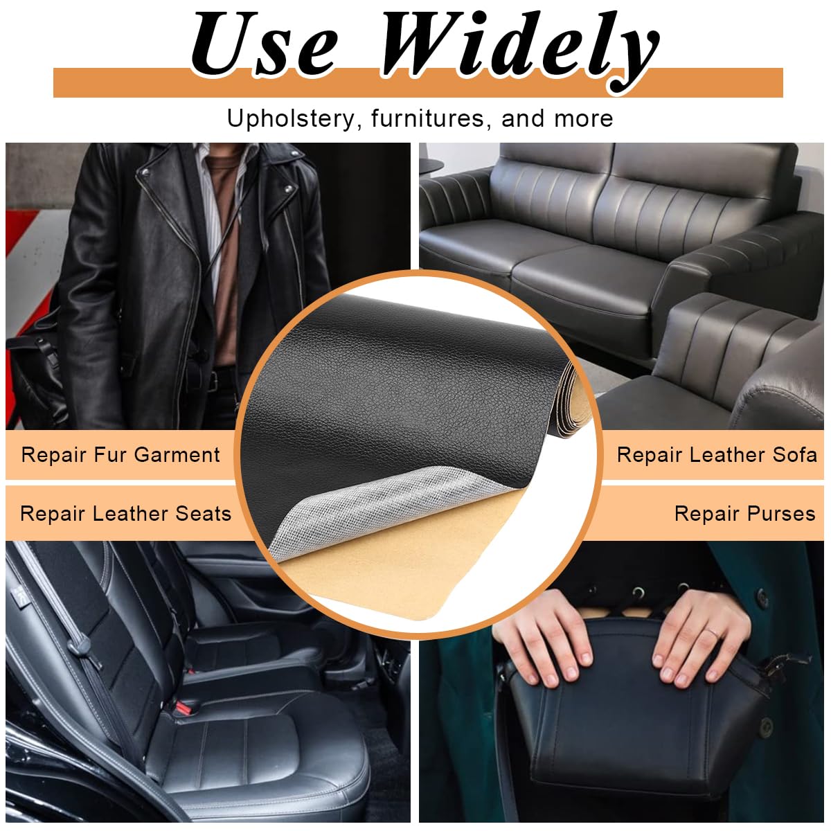 HASTHIP® Leather Repair Patch, 78"x17" Leather Repair Patch Tape Kit, Self Adhesive Leather Repair Kit Tape DIY for Car Seat Sofa Jackets Couches Chair, Black