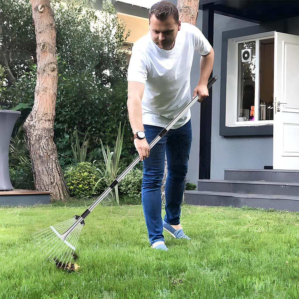 HASTHIP Garden Rake for Lawn and Yard with 15 Stainless Steel Teeth and 5.6ft Handle | DIY Assembly Tool