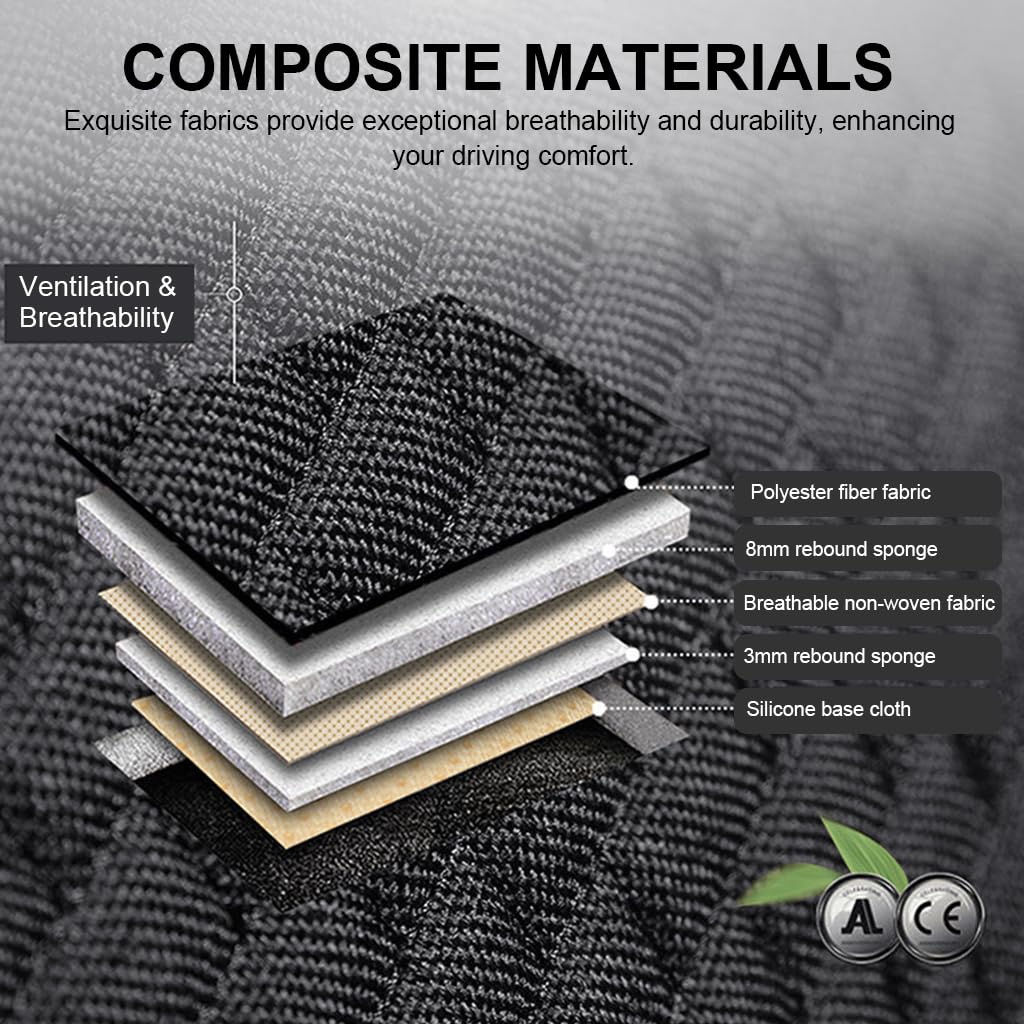 HASTHIP® 3Pcs Breathable Car Seat Covers Full Set Front & Rear Seat Covers with Anti-Slip Silicone Backing, Storage Pouches, Durable Car Seat Cushions Stylish Universal Seat Cover for Car