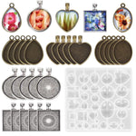 Resin Molds Set Pendant Trays DIY Jewelry Making Resin Molds Set, 30Pcs 5 Styles Metal Pendant and 1 Pc Silicone Epoxy Jewelry Casting Molds for Pendant Crafting DIY Jewelry Gift Making