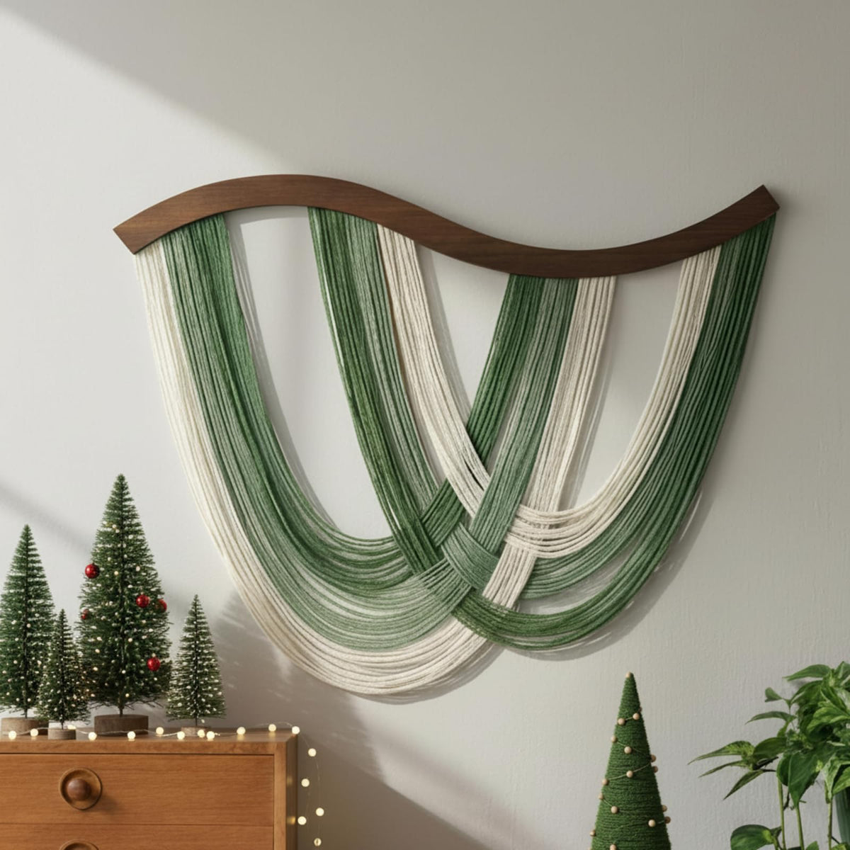 HASTHIP® Macramé Colgante de Pared Tie-Dye Verde Beige,Tapiz Boho Hecho a Mano de Algodón,Decoración Moderna para Dormitorio Sala Estar Hogar 31.5 x 23.6 Inch
