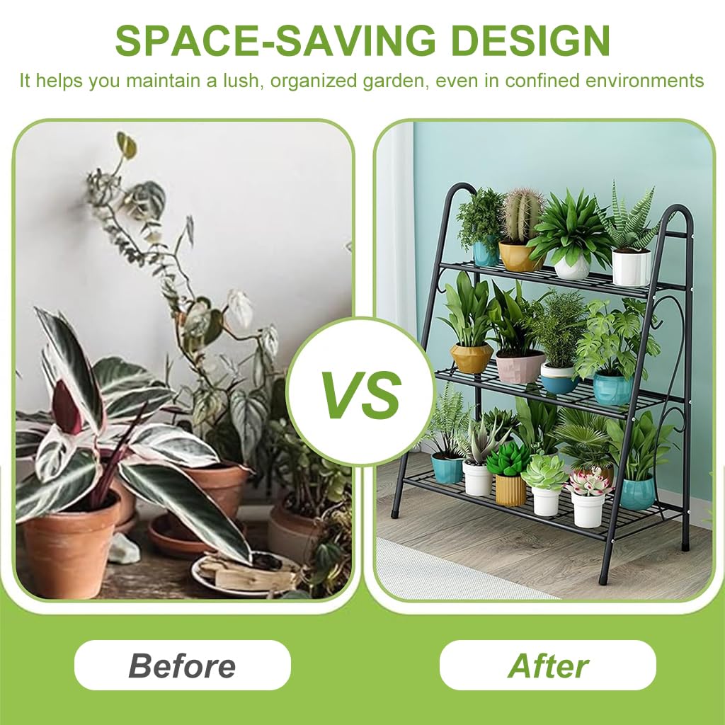 HASTHIP 3 Tier Metal Plant Stand for Balcony with Vertical Design | Indoor and Outdoor Display Shelf