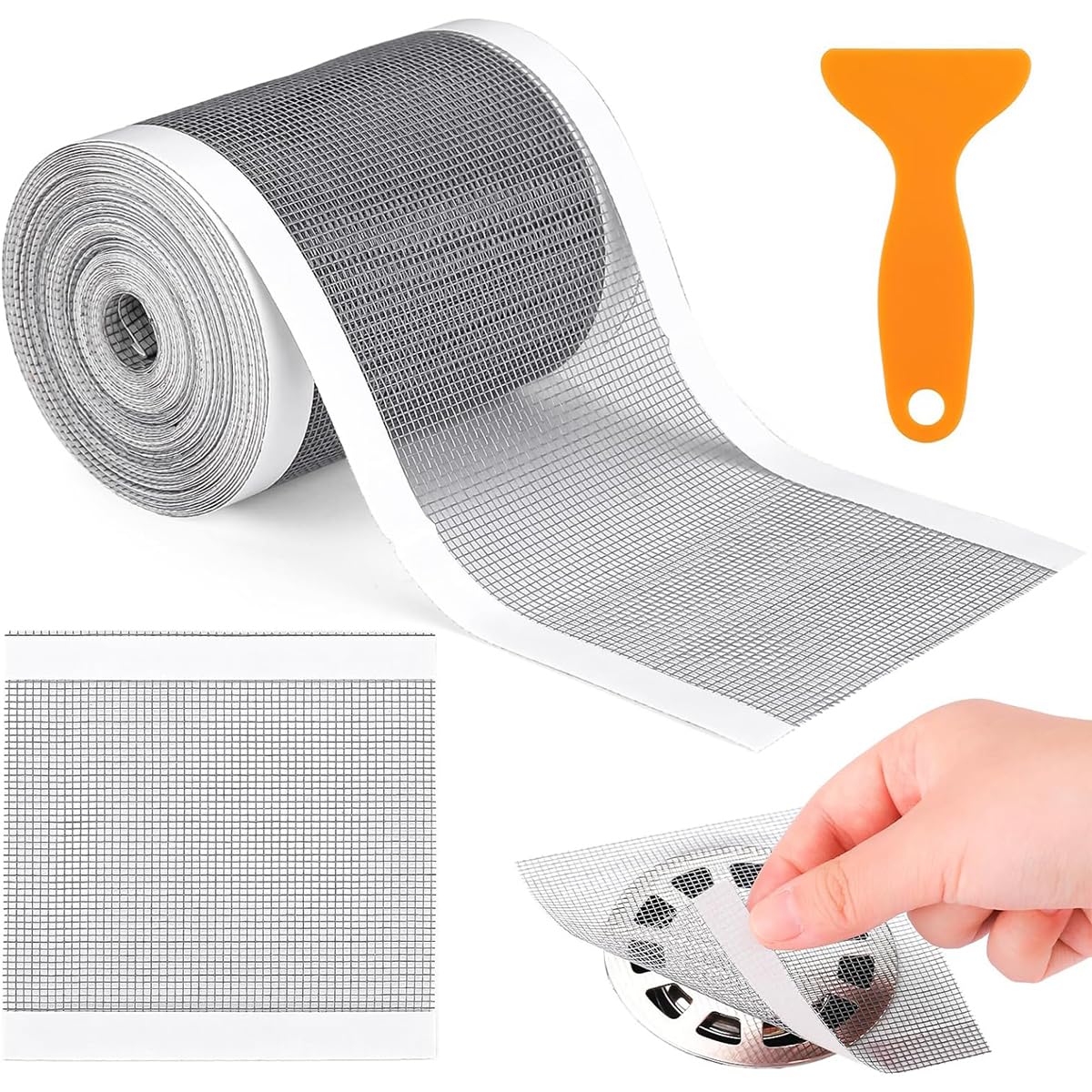 1 Roll Kitchen Sink Strainer Disposable Hair Catcher Shower Drain Mesh Stickers, Cuttable PVC Mesh, DIY Shower Drain Cover Hair Catcher for Any Length, 13 Foot Hair Stopper 4.72 Inch Width