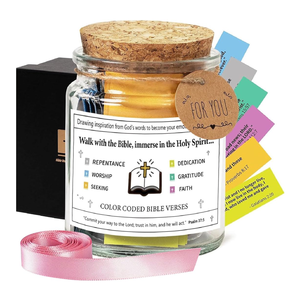 HASTHIP Bible Verse Jar with 90 Colored Notes for Daily Inspiration and Spiritual Guidance | Elegant Glass Gift for Faith and Positivity