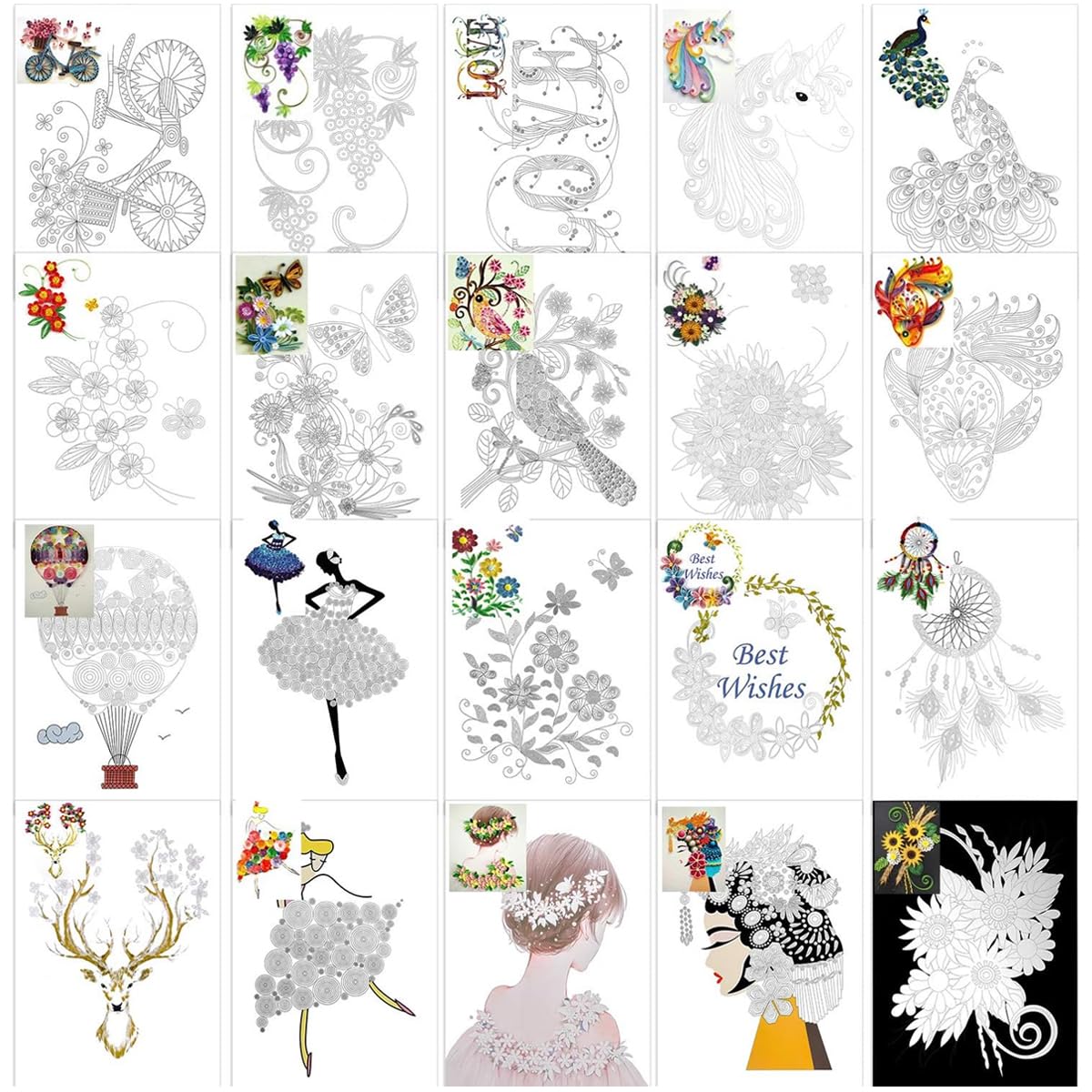 HASTHIP Paper Quilling Art Patterns for DIY Crafting with 20 A4 Templates | 300g Hard Paper