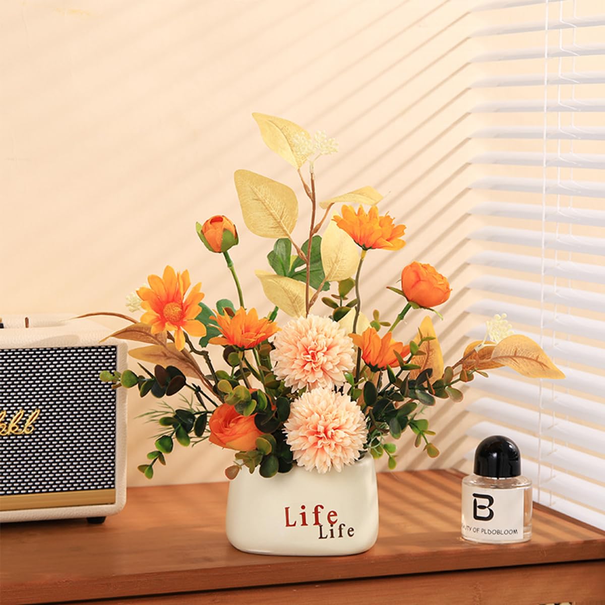 HASTHIP® Realistic Rose Flower Ornament Ceramic Flower Pot Decoration Realistic Rose Flower Home Decoration 10.6 Inches Office Desk Artificial Flower Ornament for Home Office