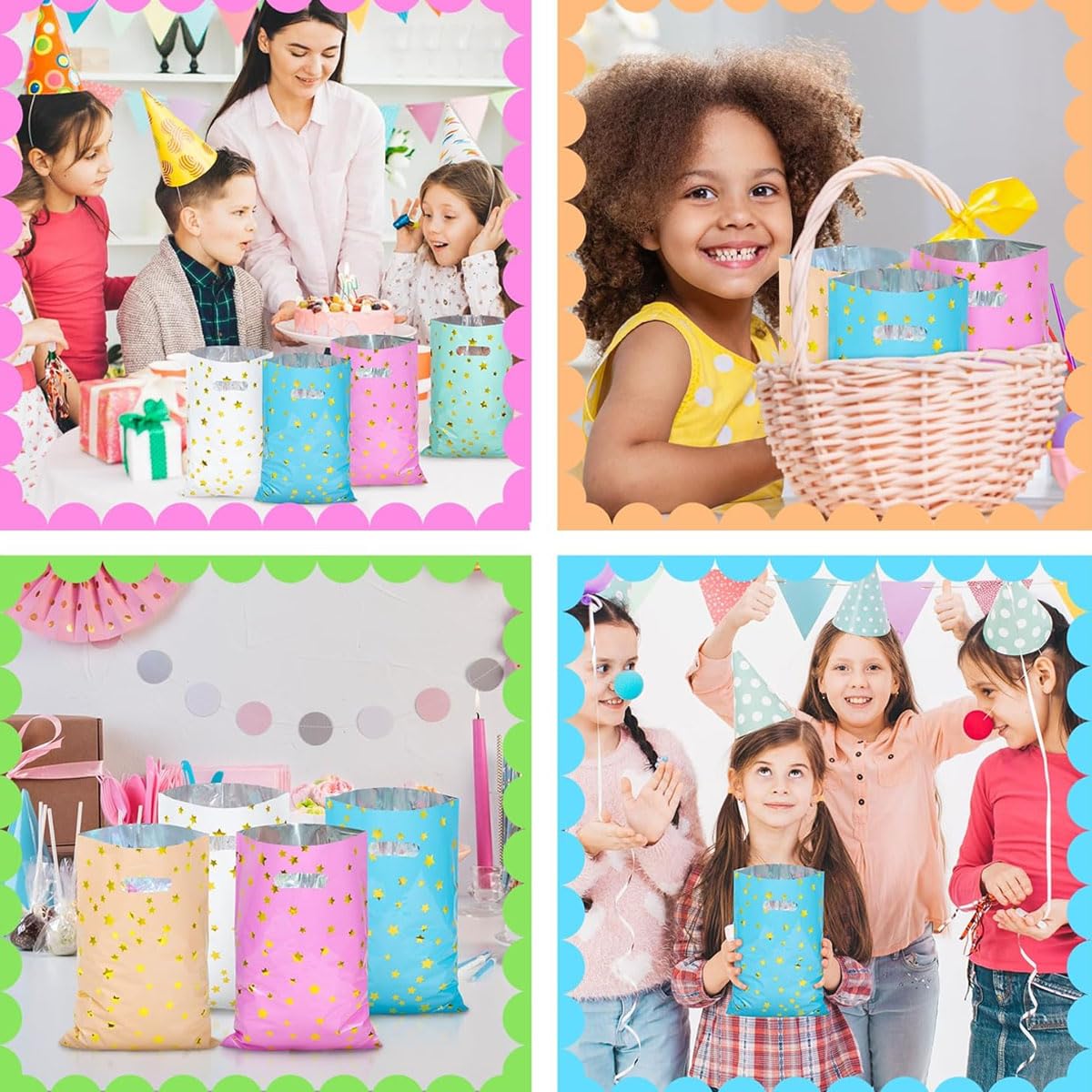 HASTHIP Gift Bags for Parties and Children's Day with Star Print 50 Pcs 33x18cm | 5 Colors