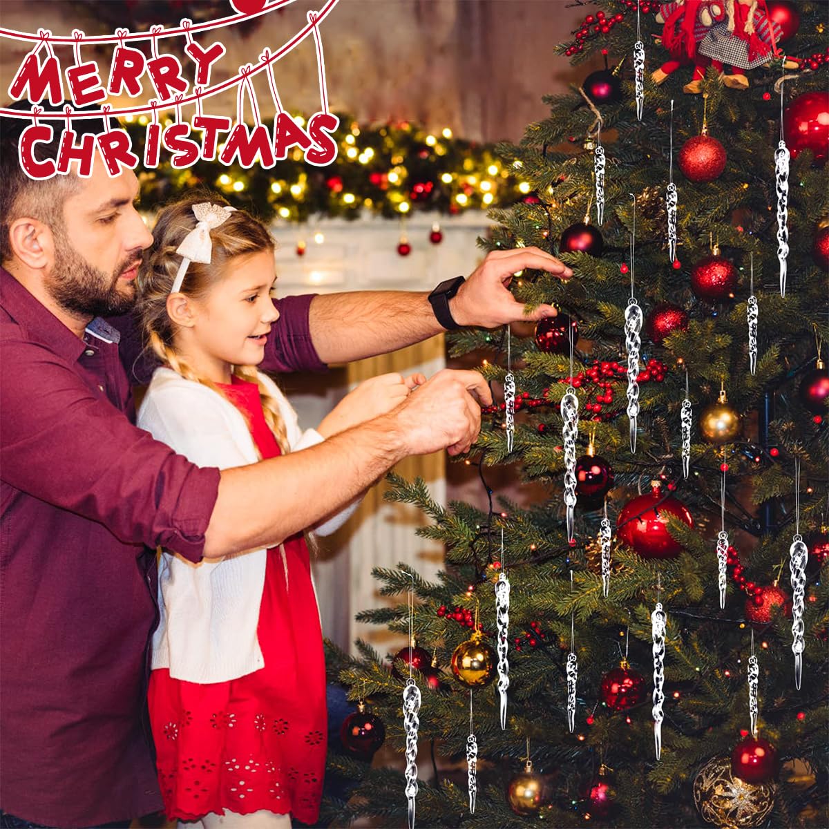 HASTHIP Christmas Tree Decorations 24 Pcs Icicle Ornament Set with Resin Spiral Design for Home and Party Decor