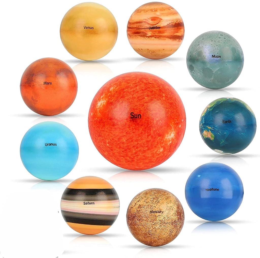 HASTHIP® Solar System Stress Ball Learning Toys for Kids and Sensory Toy for Adult 10 Piece,Anti Stress Solar Planets Balls (Planet Balls)
