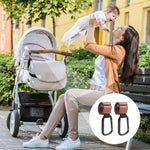 HASTHIP® 2 Pack Brown Leather Style Buggy Clips,Pram Hooks Pram Clips for Hook Your Shopping Bags Safely on Your Pushchair or Stroller Clips,Shopping Bag and Changing