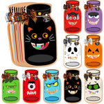 HASTHIP® 18 Set Halloween Treat Bag Fillers with Gift Cards Happy Halloween Mason Jar Candy Holder for Kids DIY Skull Black Cat Candy Card Gifts