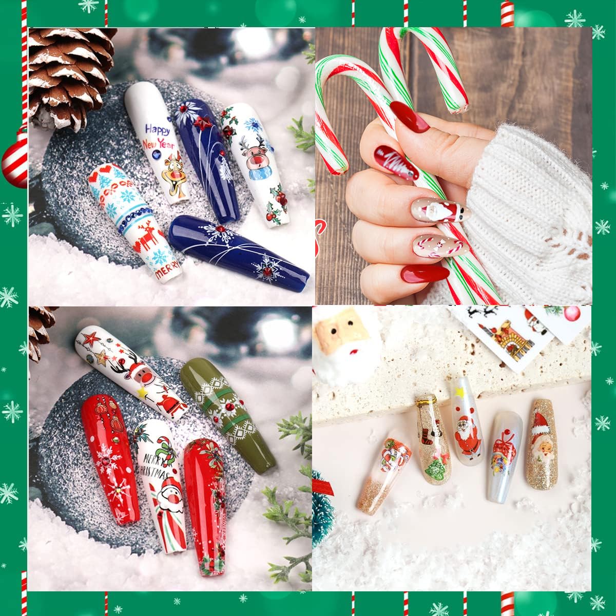 HASTHIP Nail Art Decals for Christmas with 10 Sheets Self Adhesive Santa Designs | DIY Stickers
