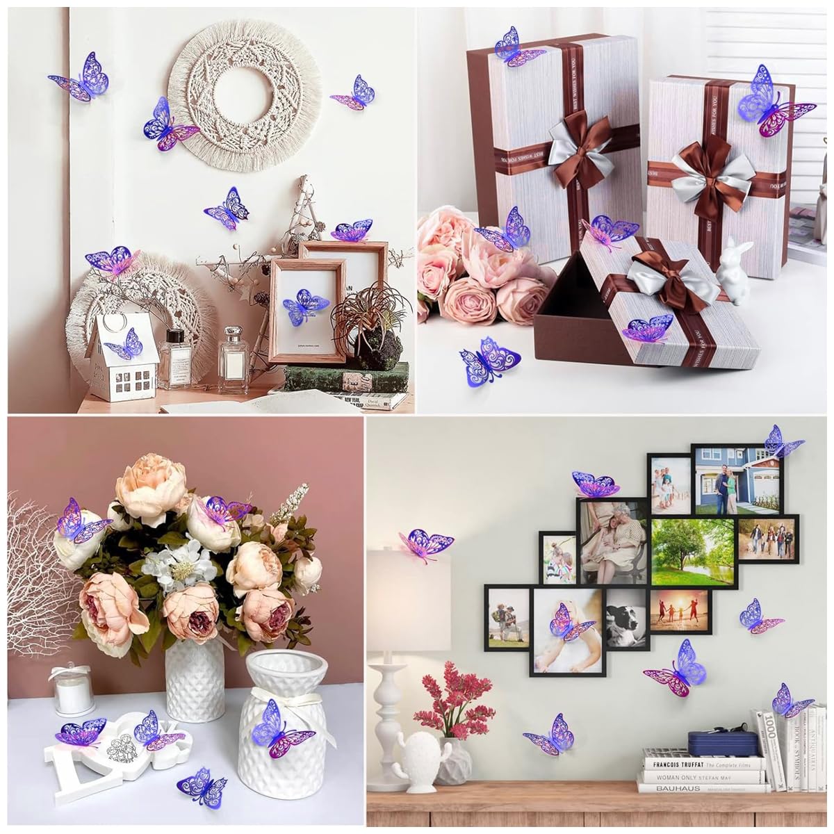HASTHIP® 72pcs 3D Butterfly Wall Stickers Decor Lavender Purple Butterfly Cut-out Metallic Decorative Wall Art Crafts for Baby Room Home Decor Refrigerator Decoration(3 Designs, 3 Sizes)