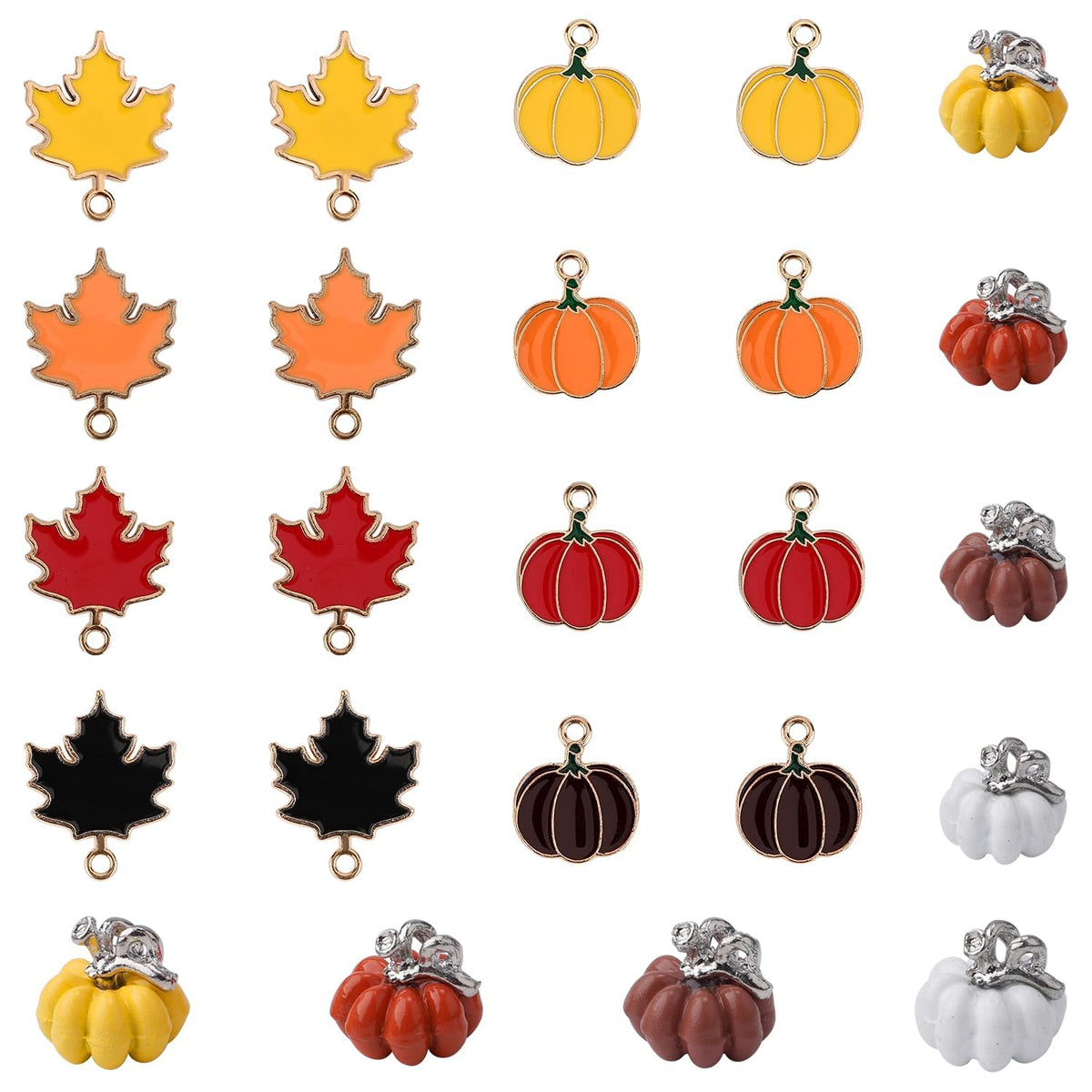 HASTHIP DIY Festival Jewelry Accessories for Thanksgiving and Halloween | 24pcs Enamel Zinc Alloy Maple Leaf and Pumpkin Charms