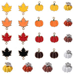 HASTHIP DIY Festival Jewelry Accessories for Thanksgiving and Halloween | 24pcs Enamel Zinc Alloy Maple Leaf and Pumpkin Charms
