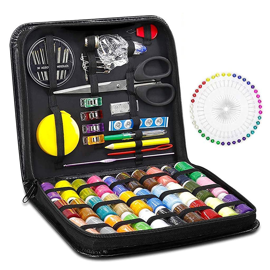 HASTHIP Sewing Kit for Home and Travel with 126pcs Accessories and 30 Cotton Threads | Portable PU Case