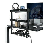 HASTHIP® Estante Organizador de Escritorio de 2 Niveles 17'' con Cesta Almacenamiento Oculta,Bandeja Gestión Cables,Metal Resistente Ahorra Espacio para Oficina y Hogar