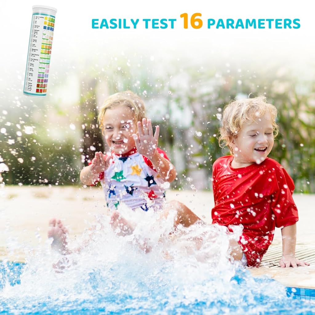 HASTHIP® 125-Count Water Testing Strips, 17 in 1 Water Qulity Test Strips for Swimming Pool Aquarium Test Strips Freshwater Saltwater Test Strips for Total Alkali Cyanuric Acid Residual Chlorine, More