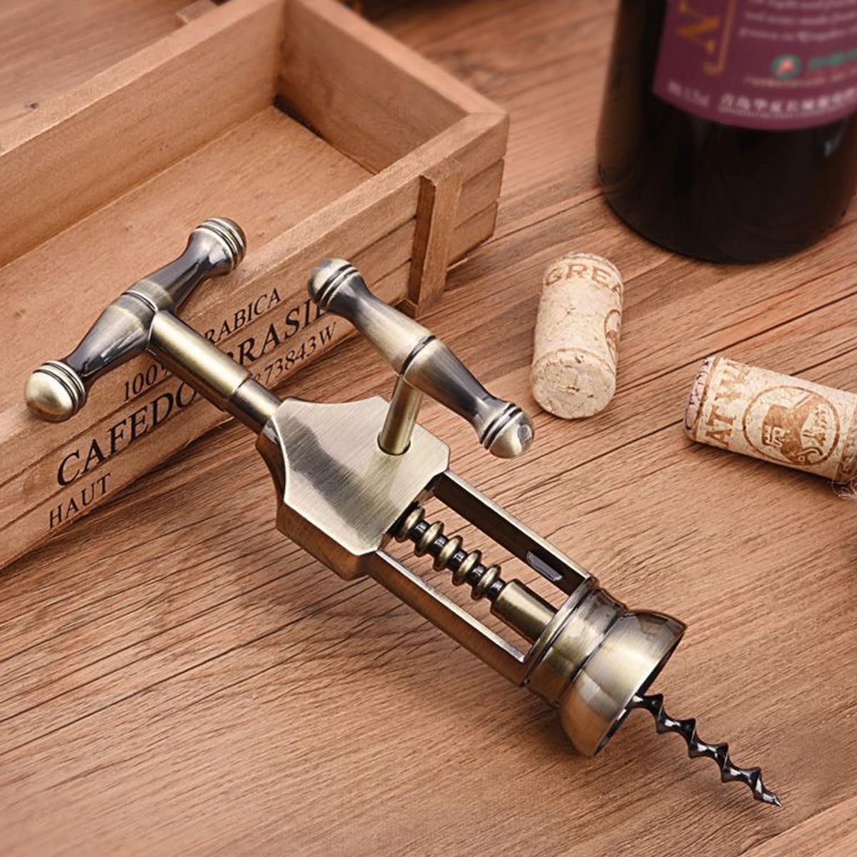 Wine Bottle Opener, Retro Zinc Alloy Wine Bottle Corkscrew Hand Cork Puller Bar Tool with Sturdy Lever Arms Creative Wine Opener for Home Bar Restaurant