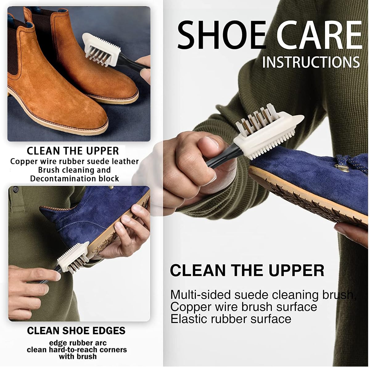 HASTHIP 3 in 1 Suede Shoe Cleaner Brush for Boots with Brass and Nylon Bristles | Hangable Design