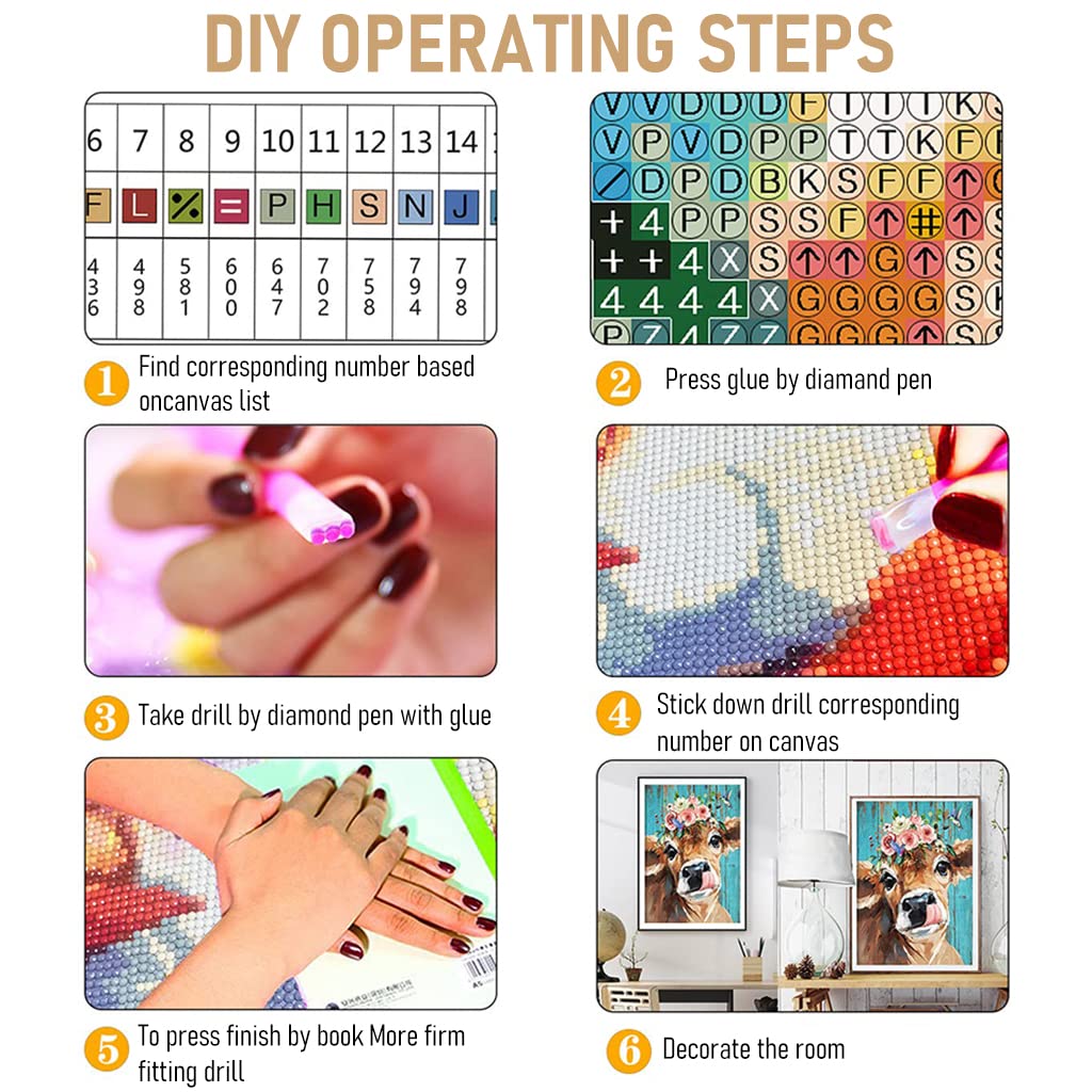 HASTHIP Diamond Painting Kit for Home Wall Decor featuring Full Drill 30 x 40cm Canvas | Cow Gem Art Gift for Adults and Kids