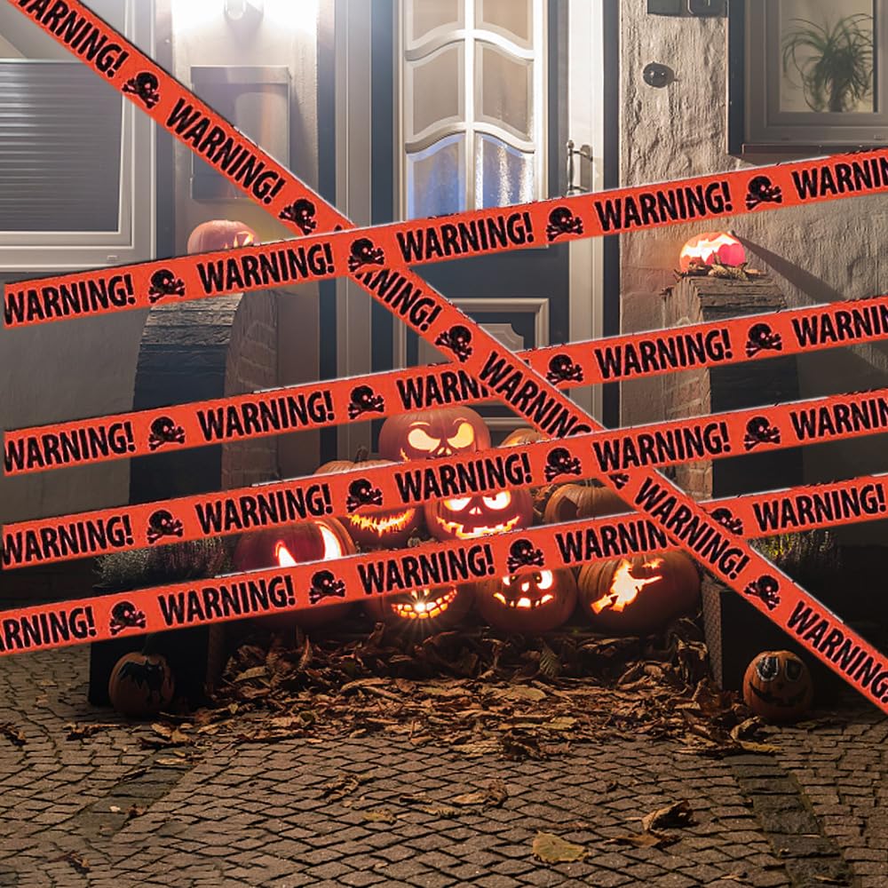 HASTHIP Halloween Caution Tape for Spooky Room Decoration with Skeleton Skulls 8cm x 5m | Easy Setup