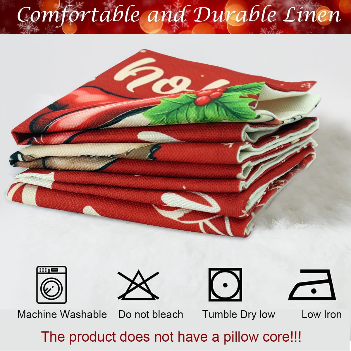 HASTHIP Christmas Cushion Covers for Sofa featuring Hidden Zippers 16x16 in Linen Set of 4