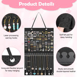 HASTHIP Hanging Jewelry Organizer for Earrings and Necklaces with 140 Holes and 16 Hooks | Felt Display Holder 57×34.5 cm