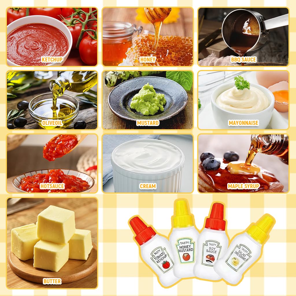 HASTHIP Mini Ketchup Bottles for Lunch Bag with Nozzle | 16PCS 25ml Food Grade Plastic