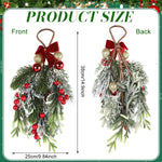 HASTHIP Christmas Teardrop Swag for Door or Wall with Red Bowknot & Berries | 14.9 in Artificial Snow-Dusted Greenery Decor