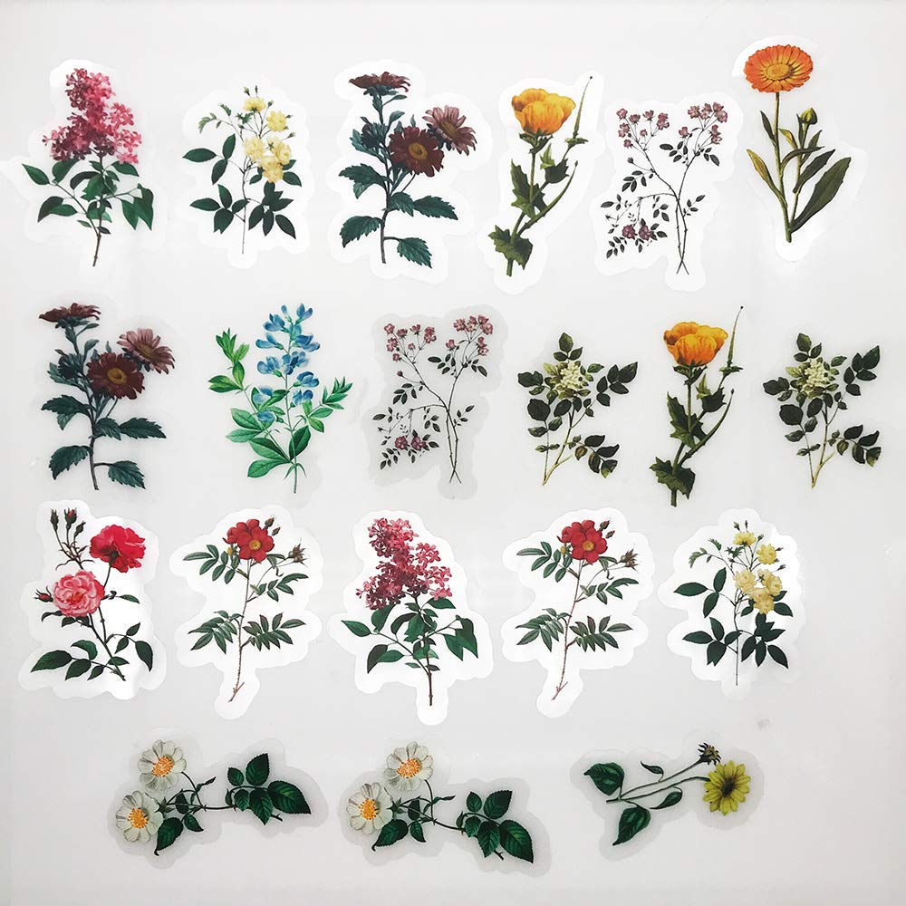 HASTHIP Vinyl Waterproof Spring Flower Plant Stickers for DIY Decoration 46 Pieces | Multicolour Set for Kids and Adults
