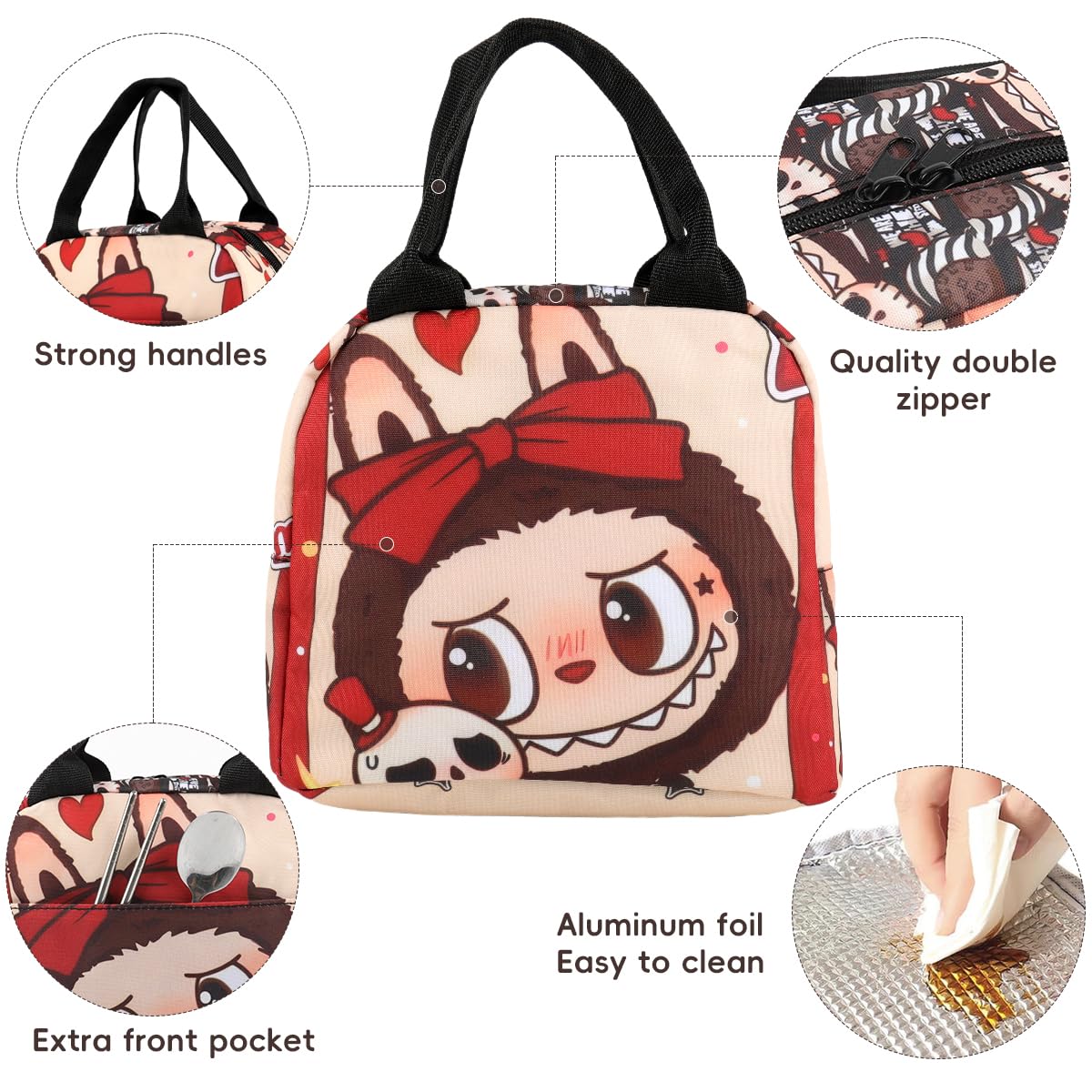 HASTHIP Lunch Bag for School and Office with Insulated Liner and Zipper | 23x13x20cm Portable Picnic Pouch