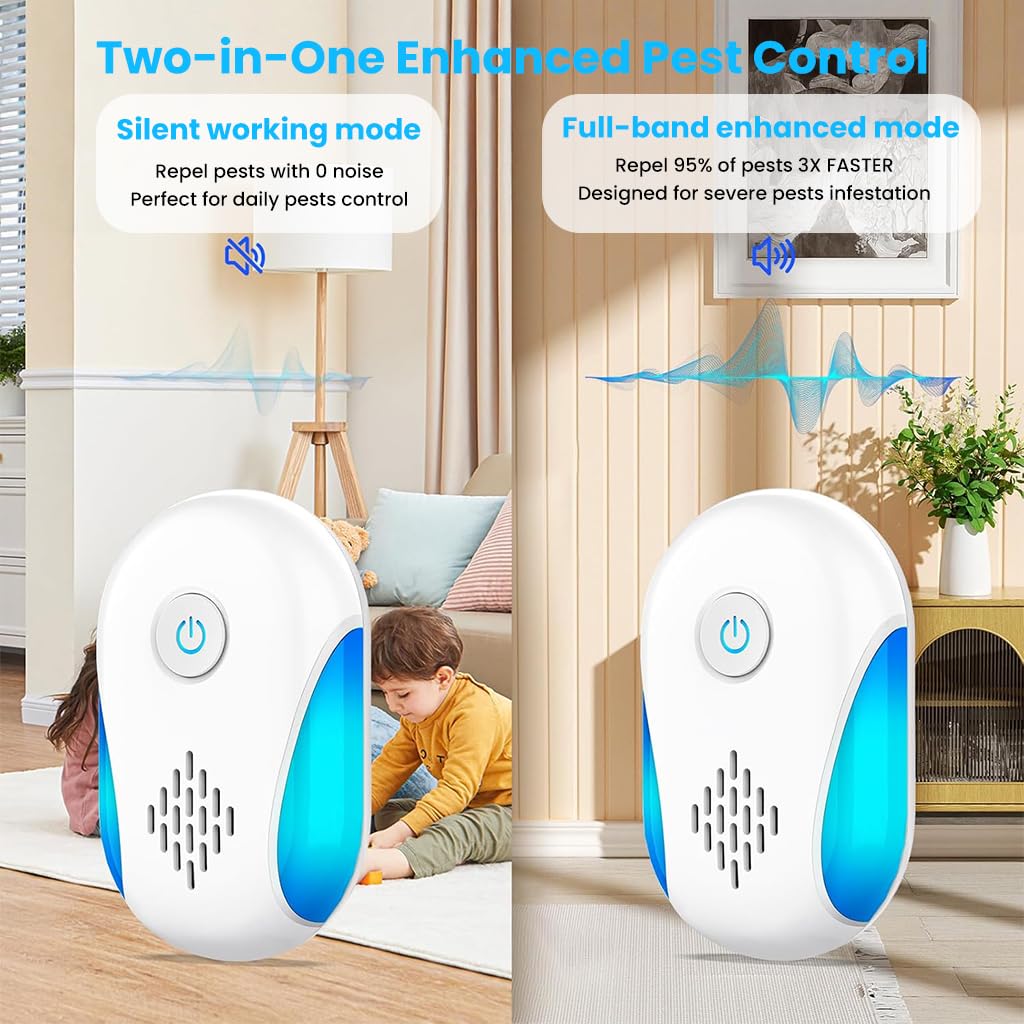 HASTHIP Ultrasonic Pest Repeller for Indoor Use with Dual Frequency Modes and Blue LED | Child & Pet Safe Plug‑in Control