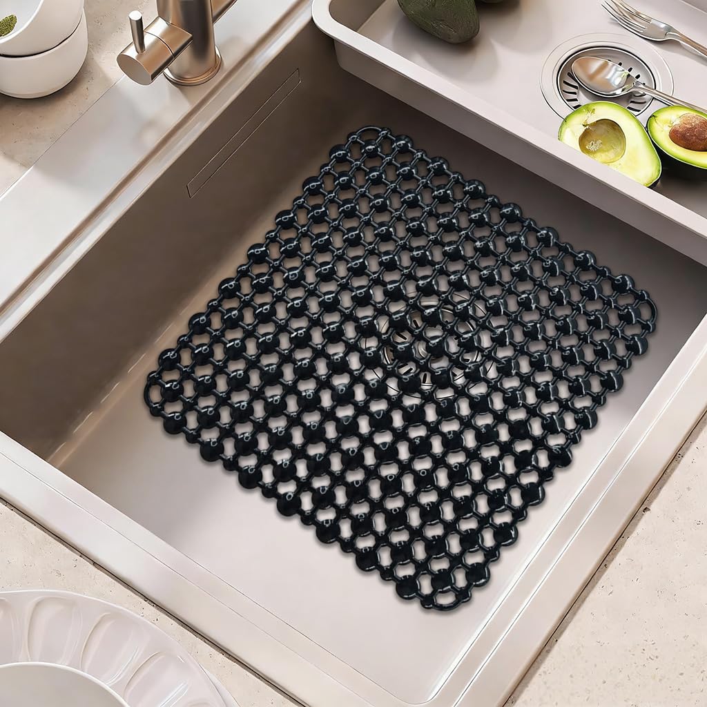 HASTHIP® Kitchen Sink Mat, 28x28cm Non Slip PVC Kitchen Sink Protector Grid, Heat Resistant BPA Free Dish Drying Cushion Pad for Glasses Plates Utensils