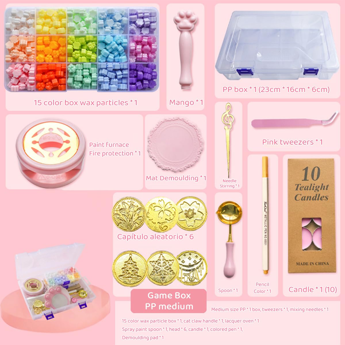 HASTHIP Wax Seal Stamp Set for DIY Invitations with 15 Multicolor Beads and 6 Stamps | Pink Cat Claw Handle